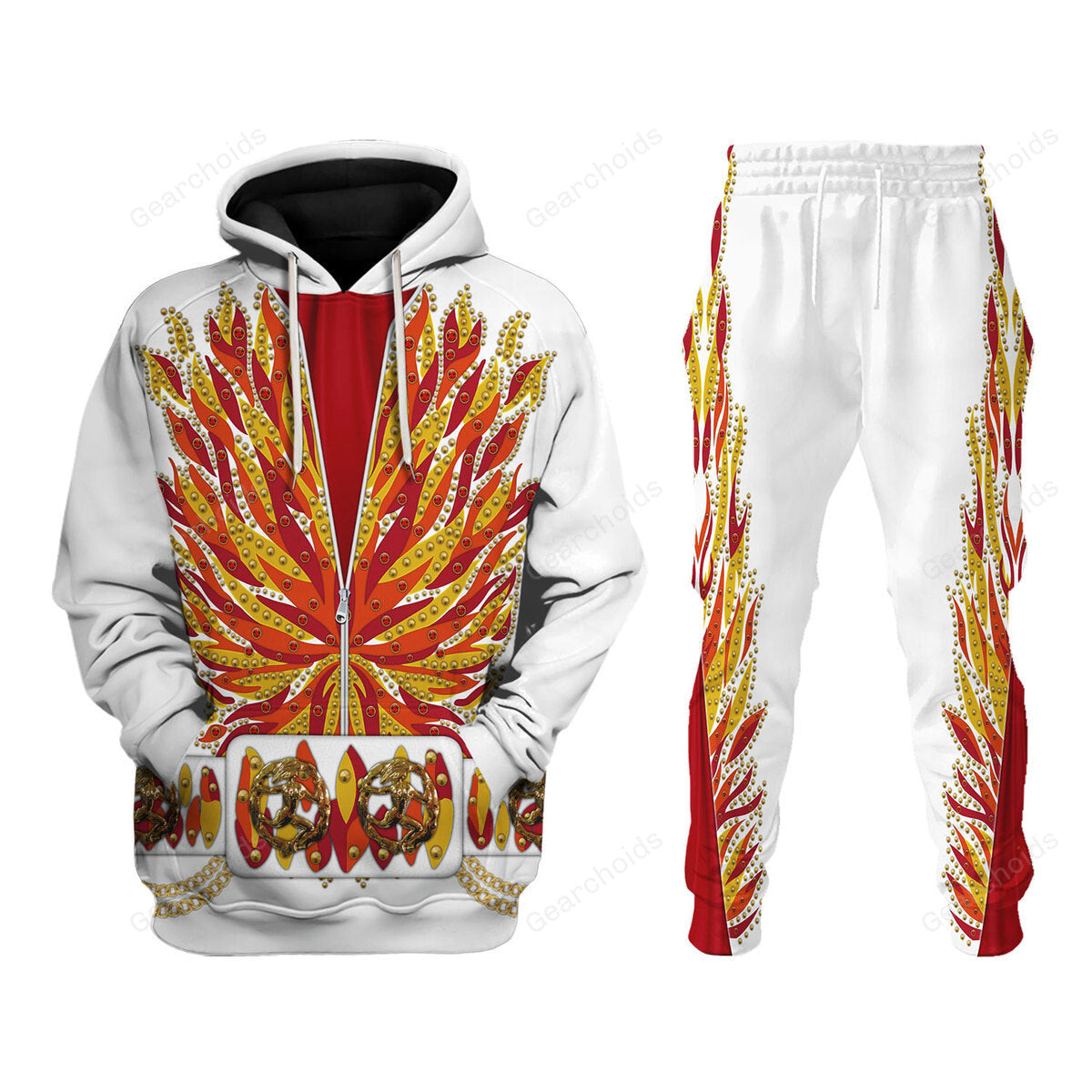 Elvis Flame Outfit - Costume Cosplay Hoodie Sweatshirt Sweatpants