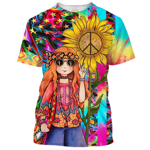 Hippie The Girl With Sunflower Peace Colorful