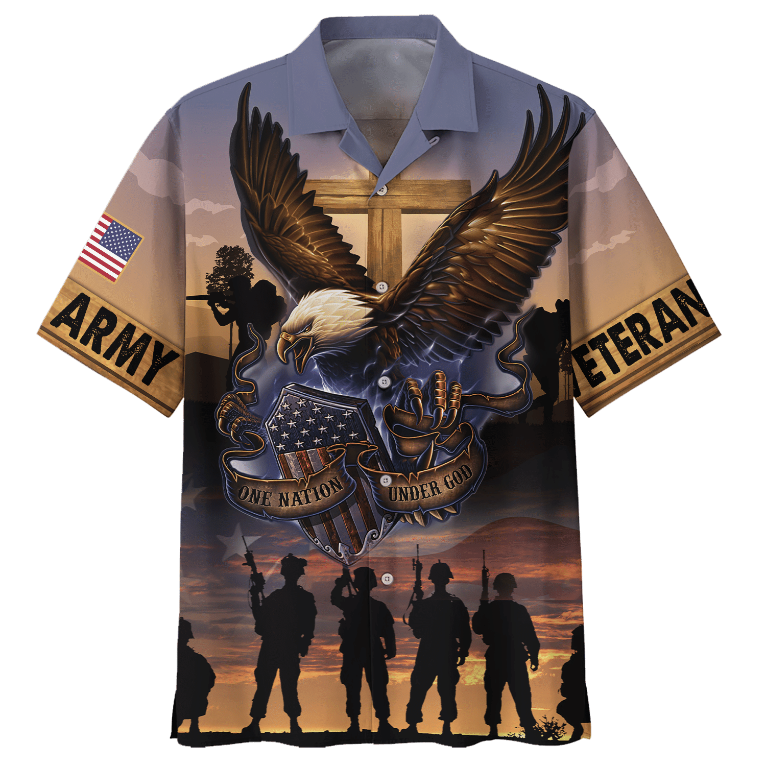 Army One Nation Under God Veteran Hawaiian Shirt