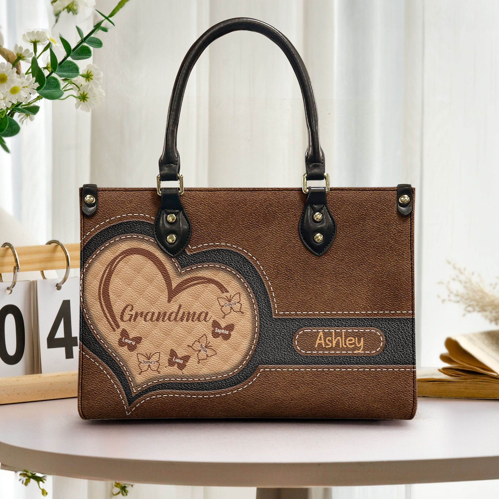 Grandma - Butterfly Version - Personalized Leather Bag - Loving Gift For Mother, Grandma, Grandmother, Mother's Day | NA94