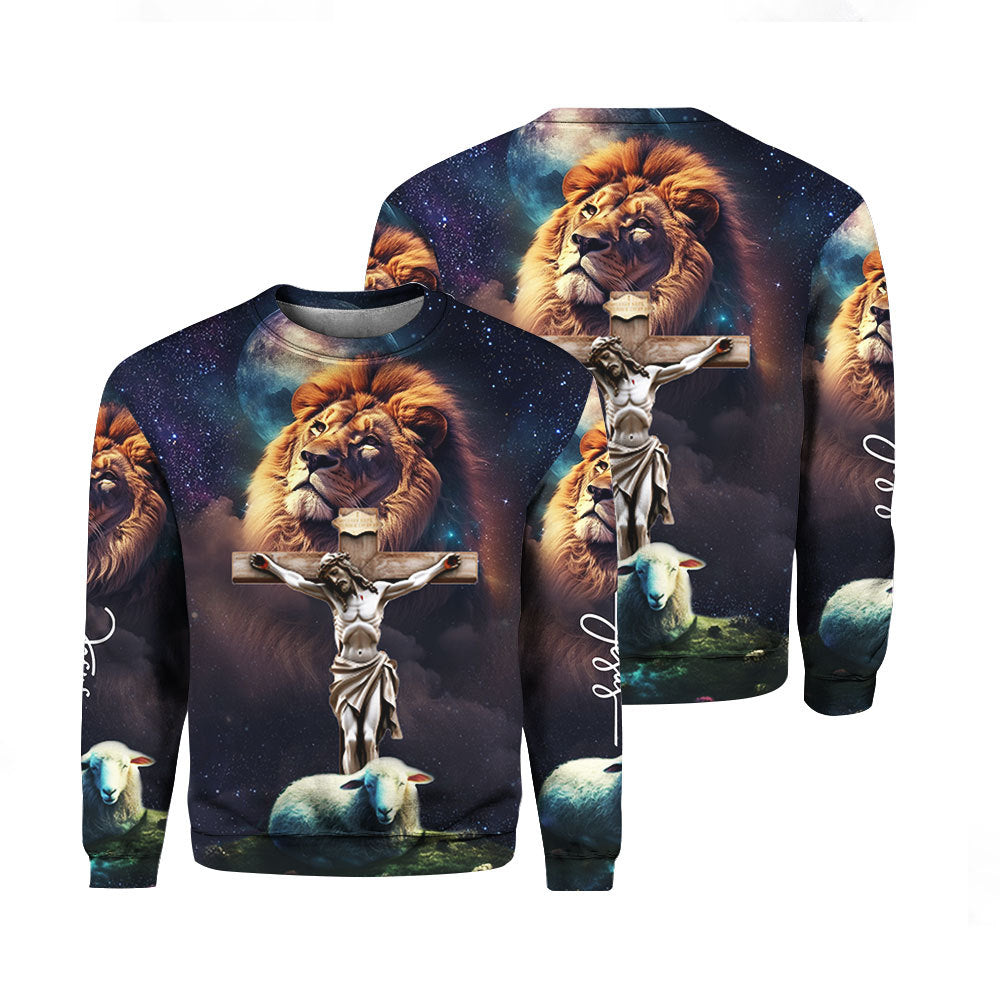 Jesus Lion Sheep Galaxy Crewneck Sweater For Men & Women