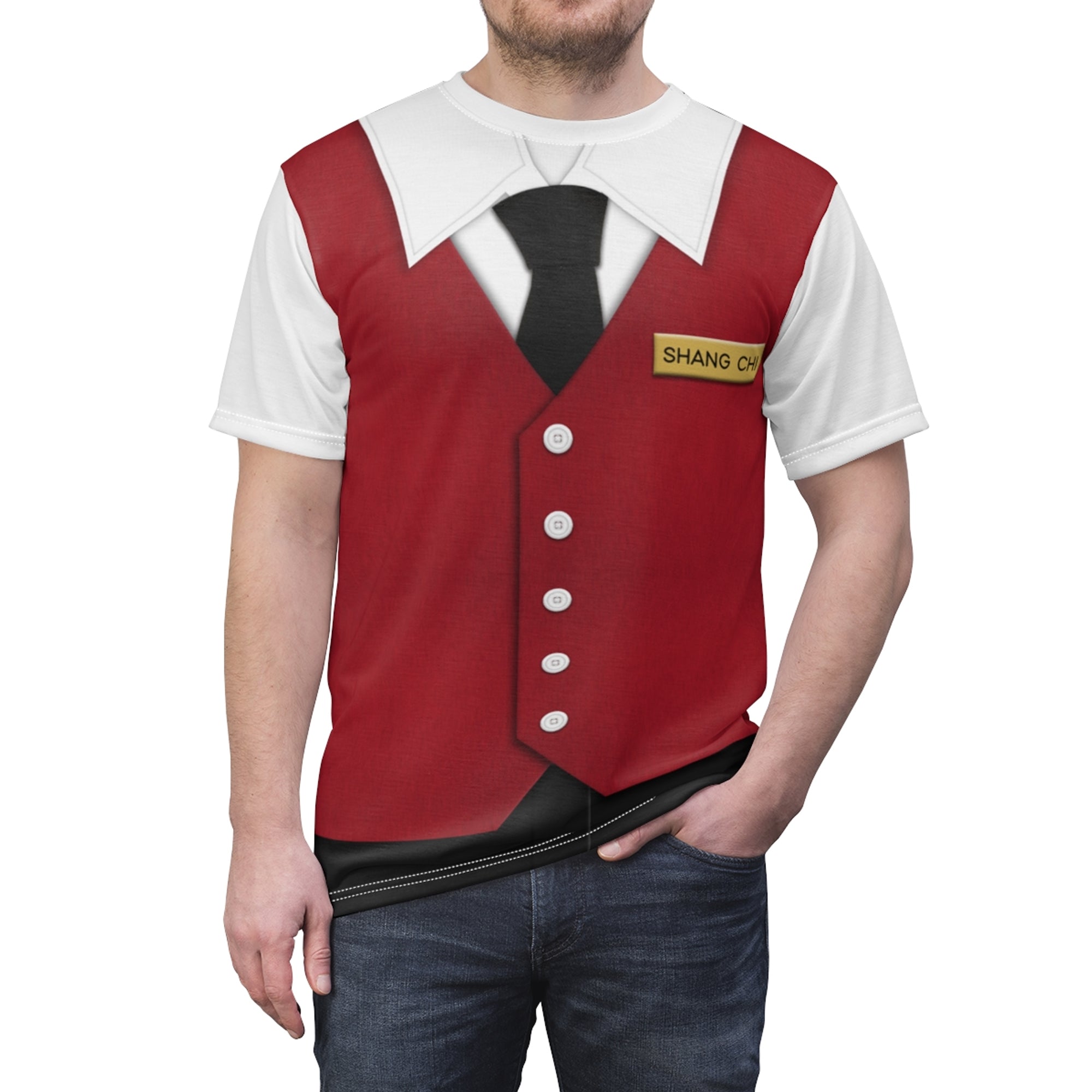 Shang-Chi Red Valet Uniform Costume T-shirt For Men