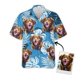 Personalized Gift For Pet Lovers  Leaves Pattern Sea Blue Color Hawaiian Shirt