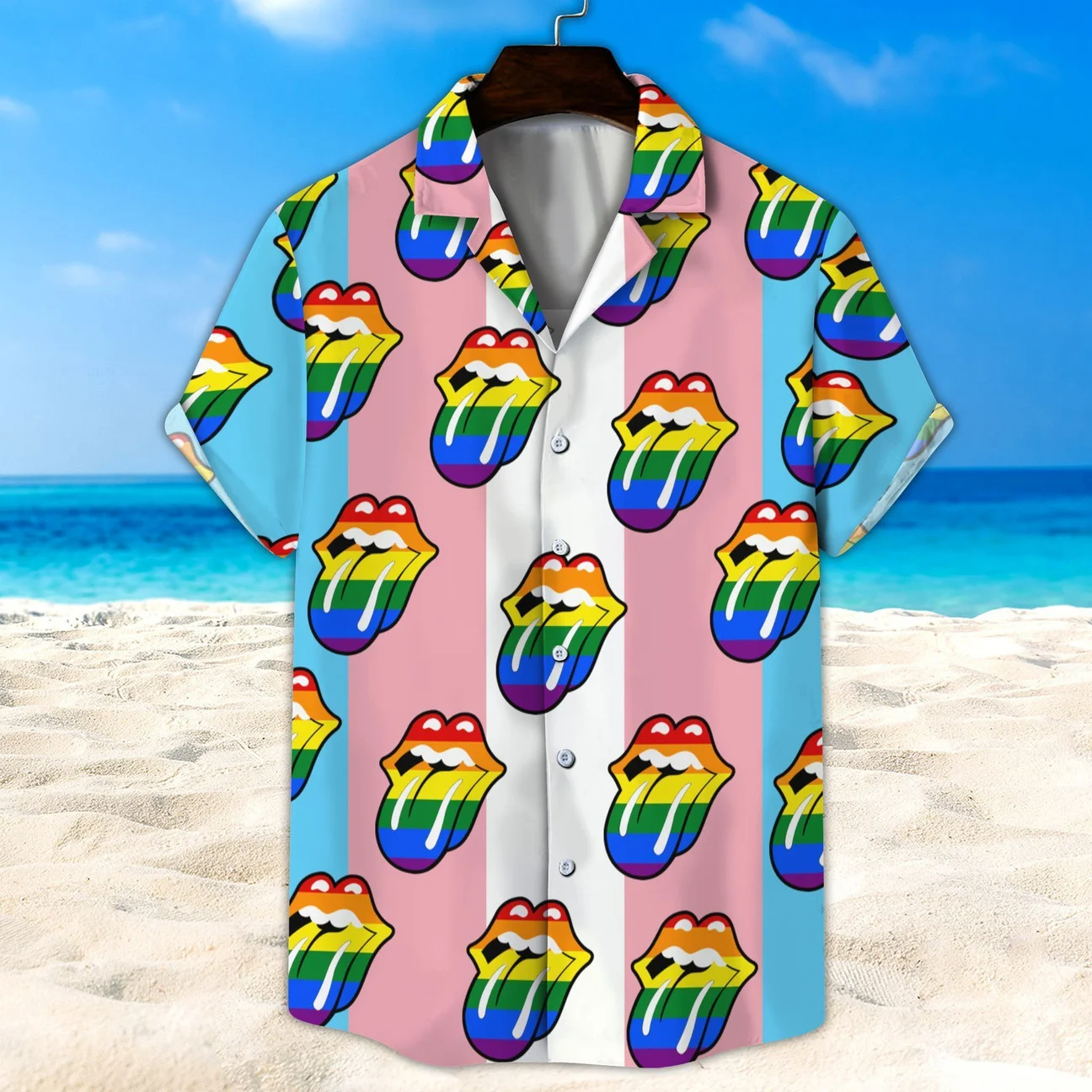 LGBT Hawaii Shirt, Transgender Rainbow Lip Unisex Hawaii Shirt, Beach Short