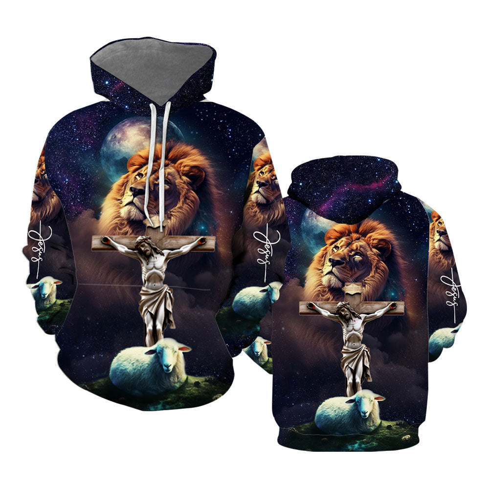 Jesus Lion Sheep Galaxy Hoodie For Men & Women