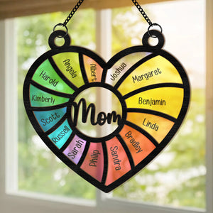 Mom Heart Shaped  - Personalized Window Hanging Suncatcher Ornament  - Gift For Mom, Grandma, Mothers Day NA94