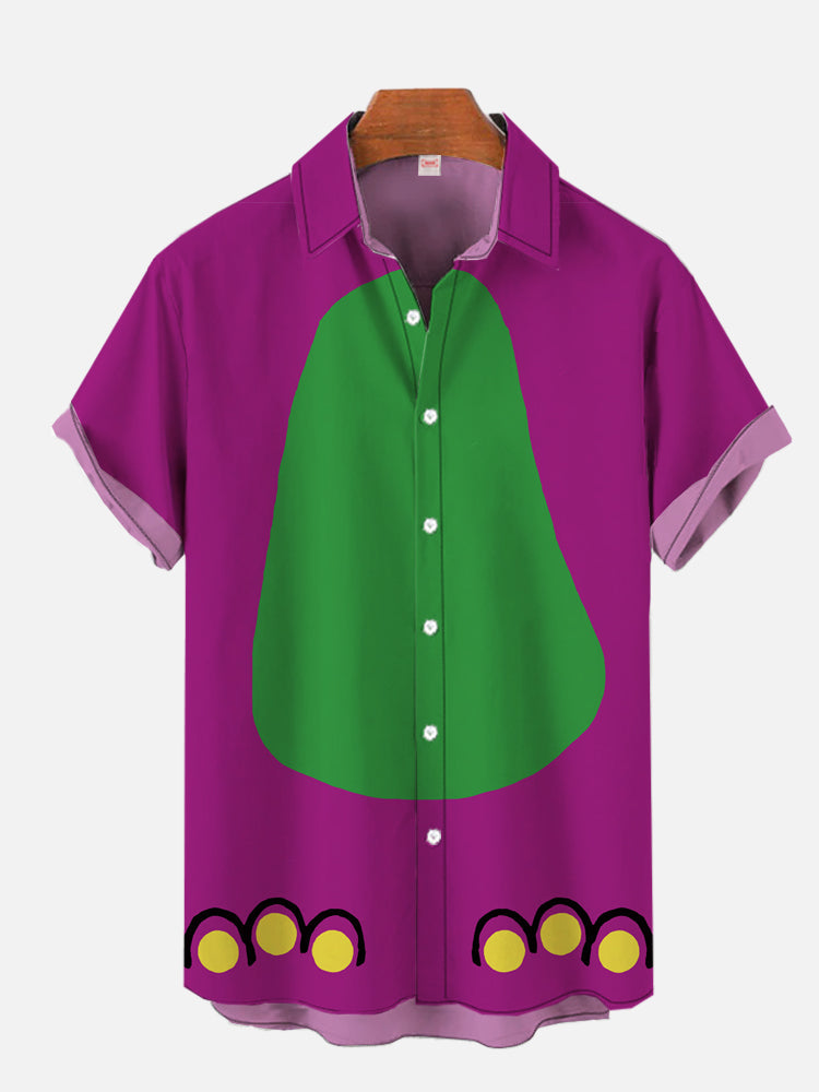 Purple And Green Stitching Cartoon Dinosaur Costume Aloha Hawaiian Shirt