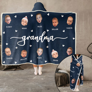 Custom Photo Gigi Mommy Funny Baby Face - Personalized Wearable Hooded Blanket - Gift For Grandma, Mom - NA94