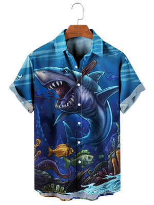 Shark Underwater Print Hawaiian Shirt