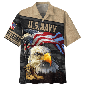 Navy Eagle With Gun And Hat And Army Boots Veteran U.S Navy Hawaiian Shirt