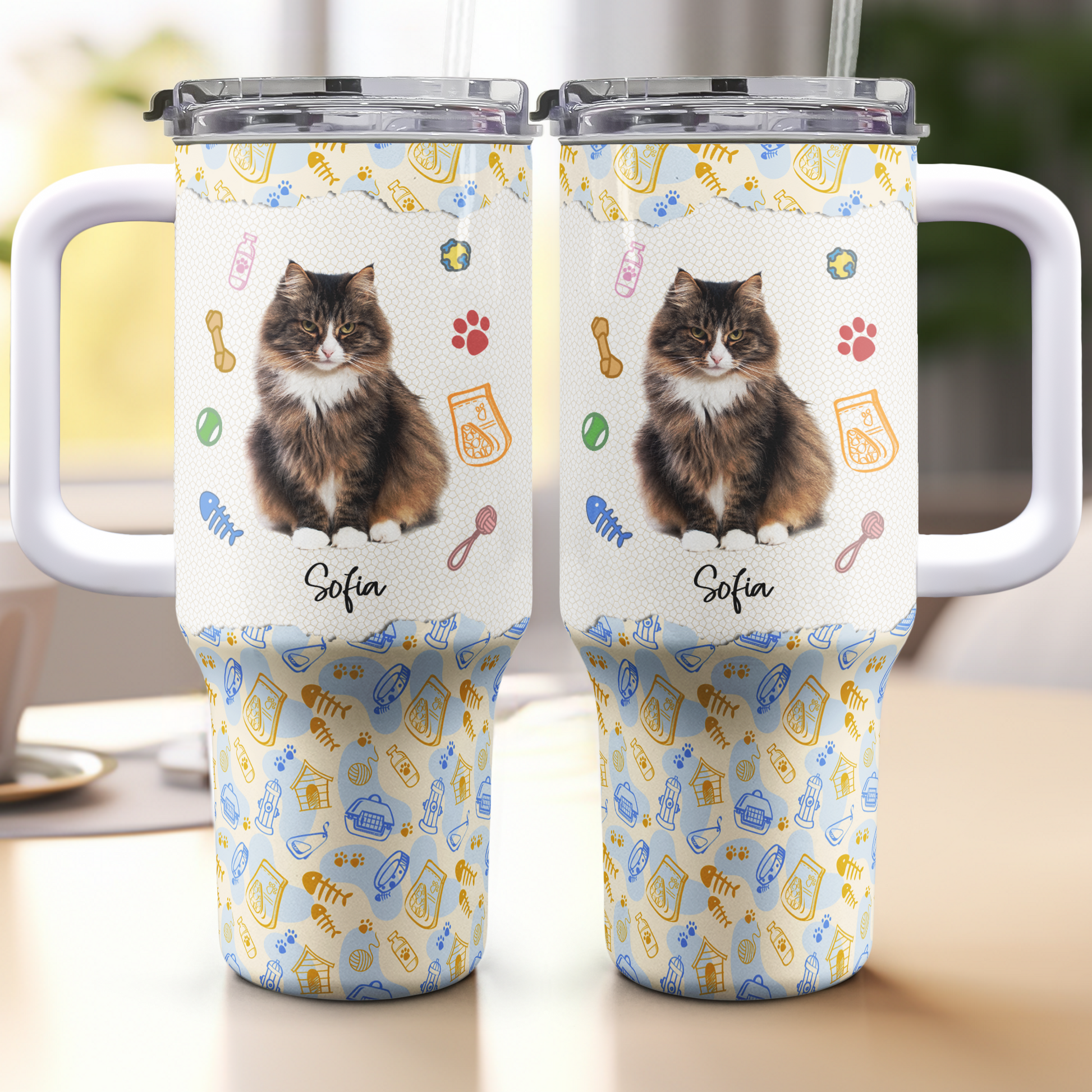 Custom Photo My Adorable Kitty - Personalized 40oz Tumbler Cup With Straw - Gift For Cat Lovers, Cat Mom, Cat Dad NA94