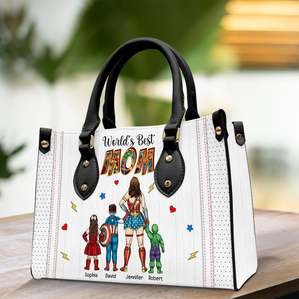 Super Hero The WOrld Best Mom - Personalized Leather Bag - Gift For Mother, Grandma, Grandmother, Mother's Day | CL02 NA94