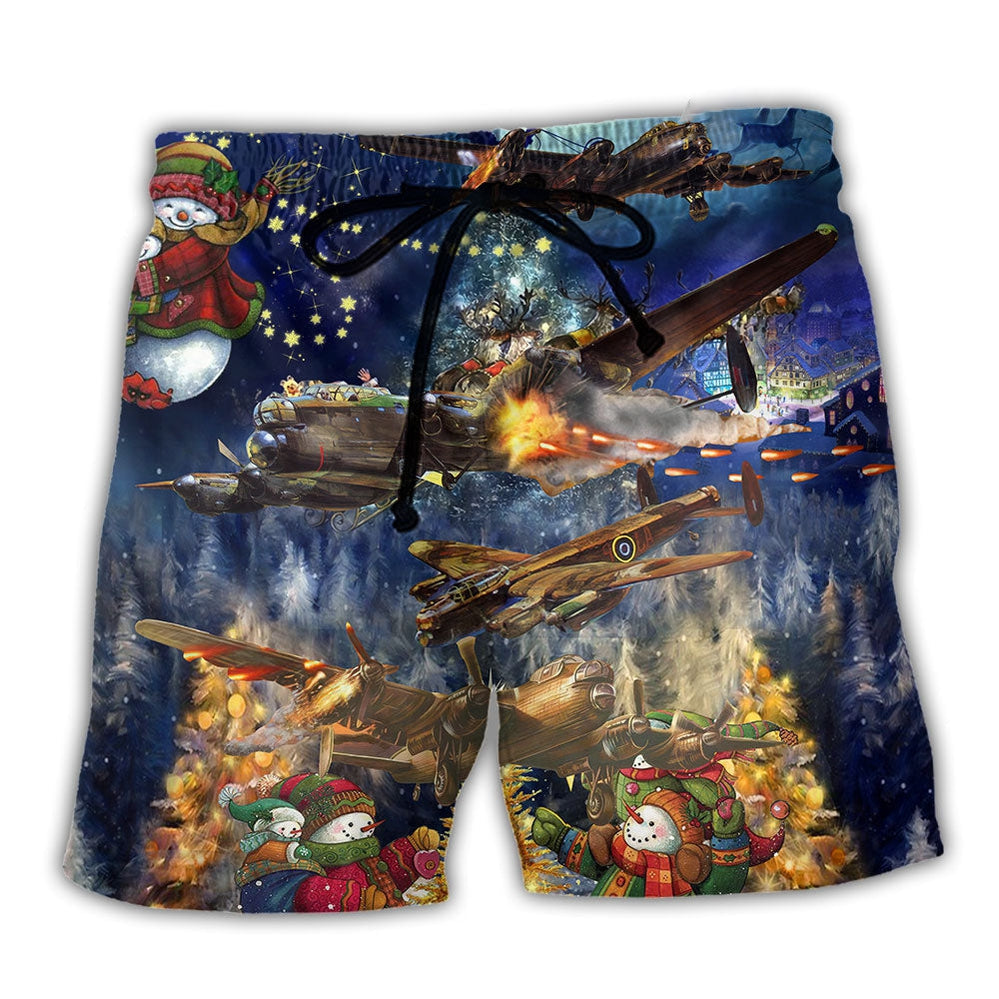Combat Aircrafts Merry Christmas Awesome - Beach Short
