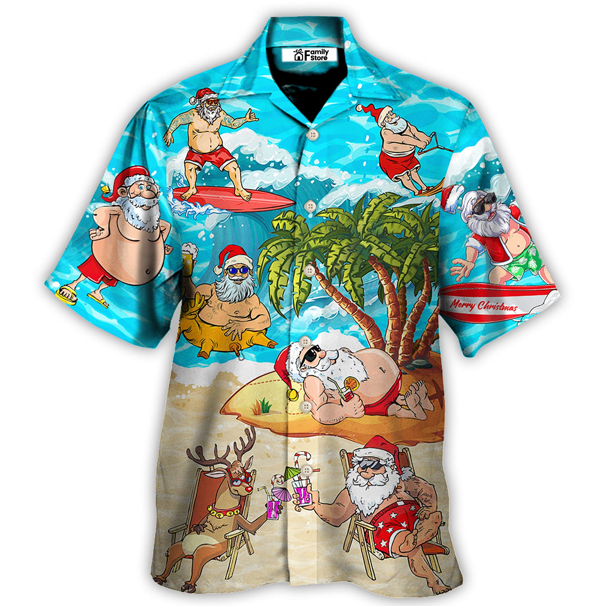 Christmas Santa Claus Chilling On The Beach Mele Kalikimaka Hawaiian Shirt