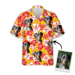 Personalized Gift For Pet Lovers  Leaves & Flowers Pattern Yellow Color Hawaiian Shirt