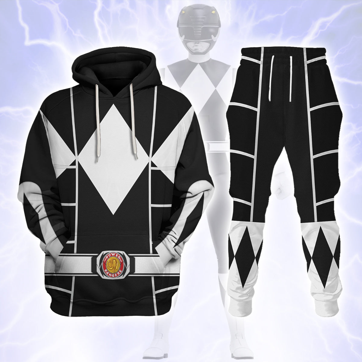 Black Mighty Morphin Power Ranger Cosplay C2 - Hoodie Set, Sweatshirt, Sweatpants