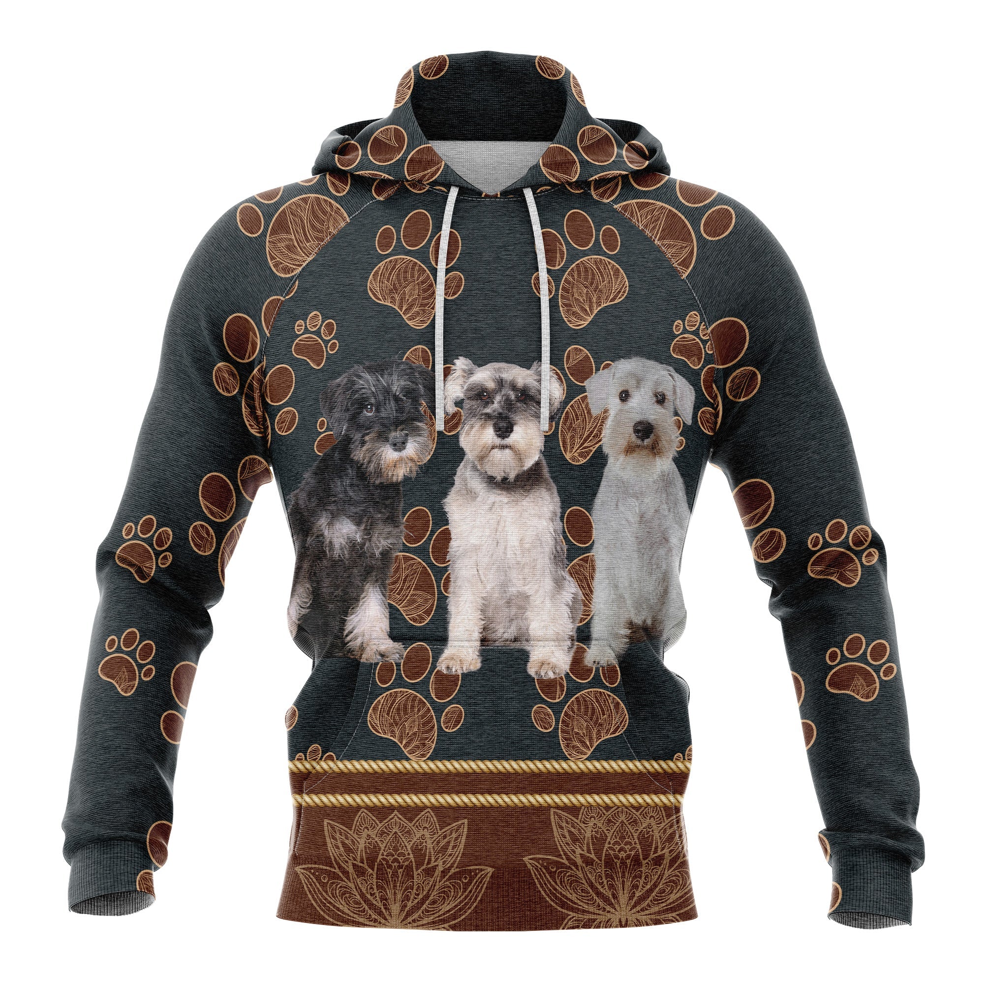 Miniature Schnauzer Floral Paw Hoodie For Men And Women