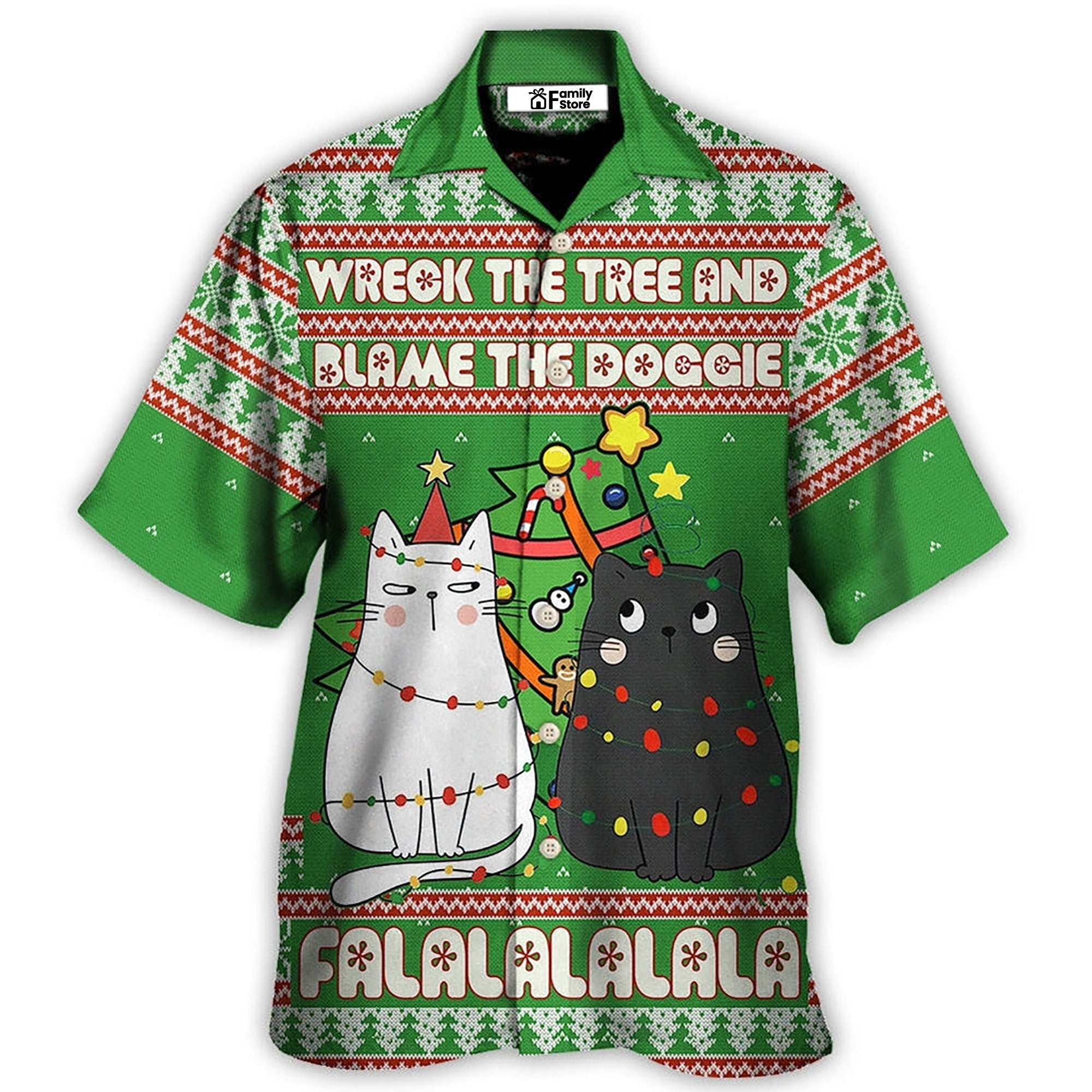 White And Black Cats Wreck The Tree Meowy Christmas - Hawaiian Shirt