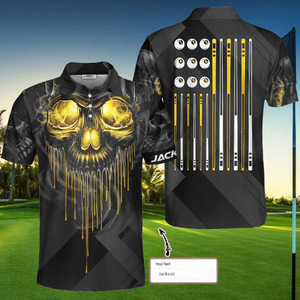 Personalized 3D All Over Print Billiards Pool Player Skull Custom Polo Shirt