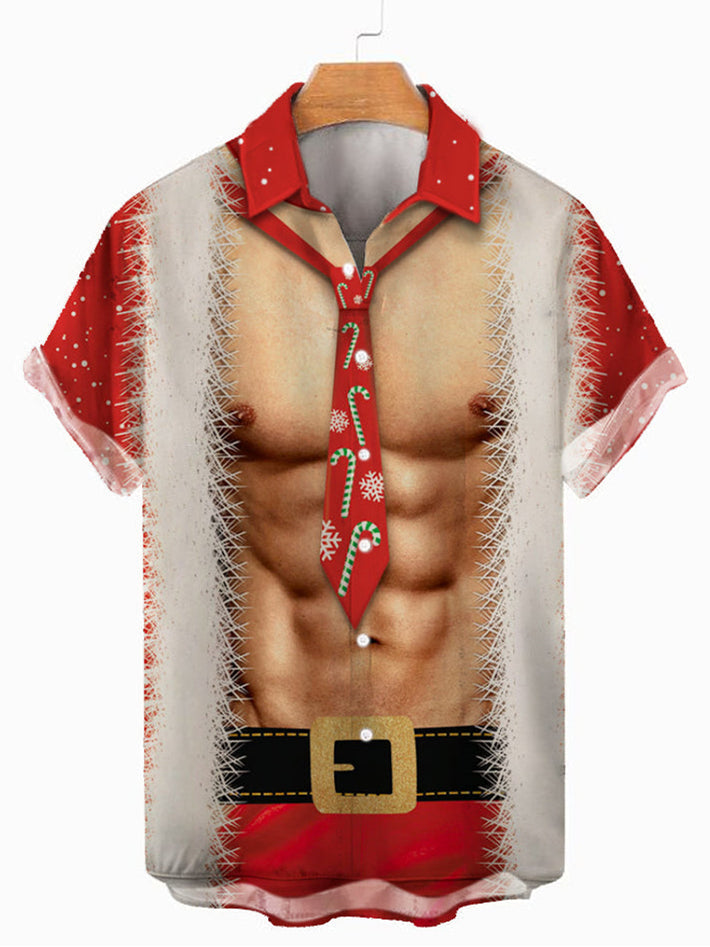 Christmas Muscle Santa Men's Short Sleeve Hawaiian Shirt