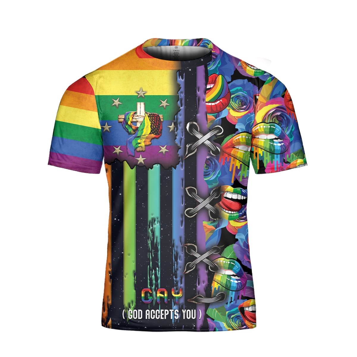 Gay God Accepts You Rainbow Lips LGBT T-Shirts For Men & Women