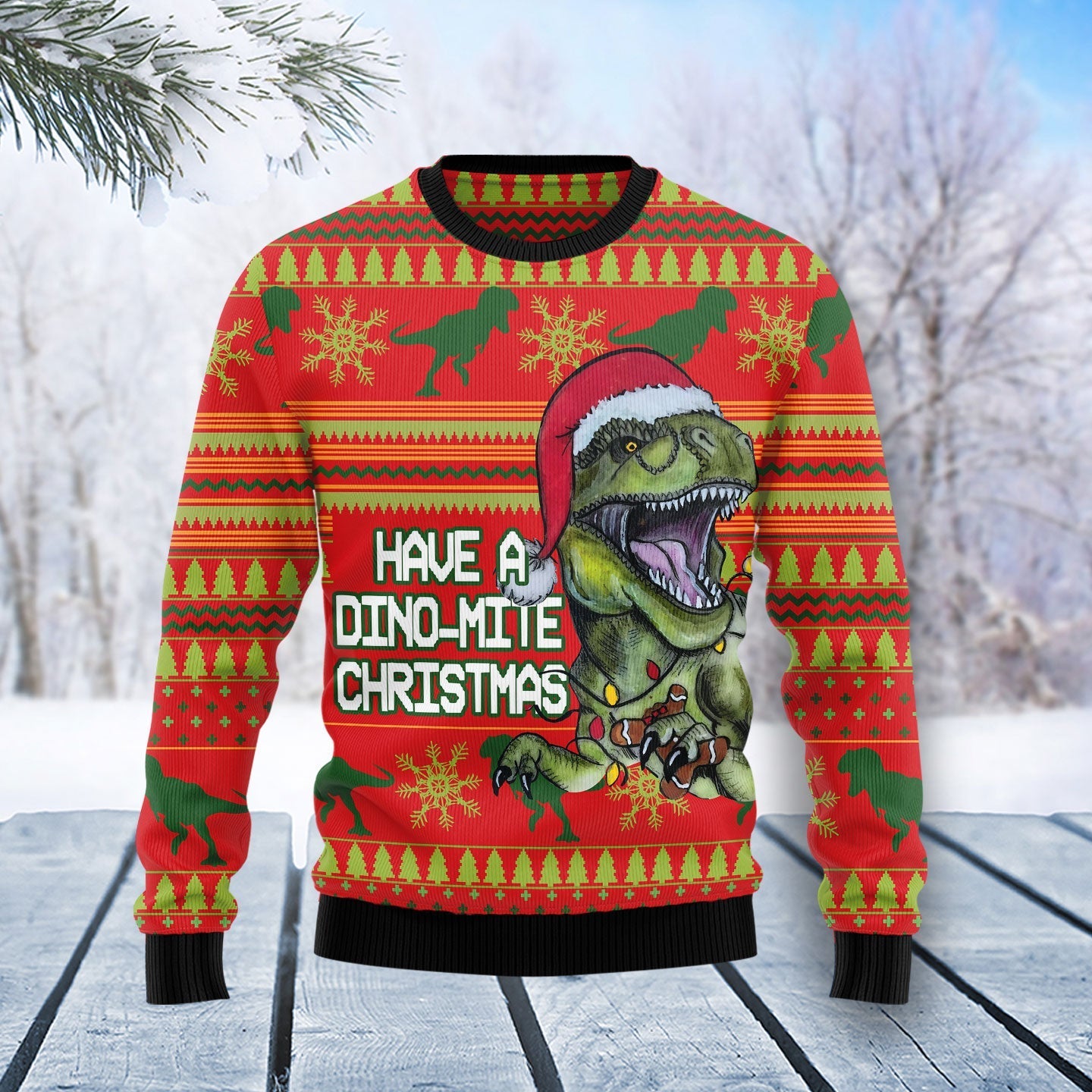Dinosaur Have A Dino-Mite Christmas Funny Red Ugly Sweater