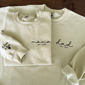 Custom Text Mama and Dad - Embroidered Sweatshirt, Hoodie, Tshirt - Best Gift for Mother, Father