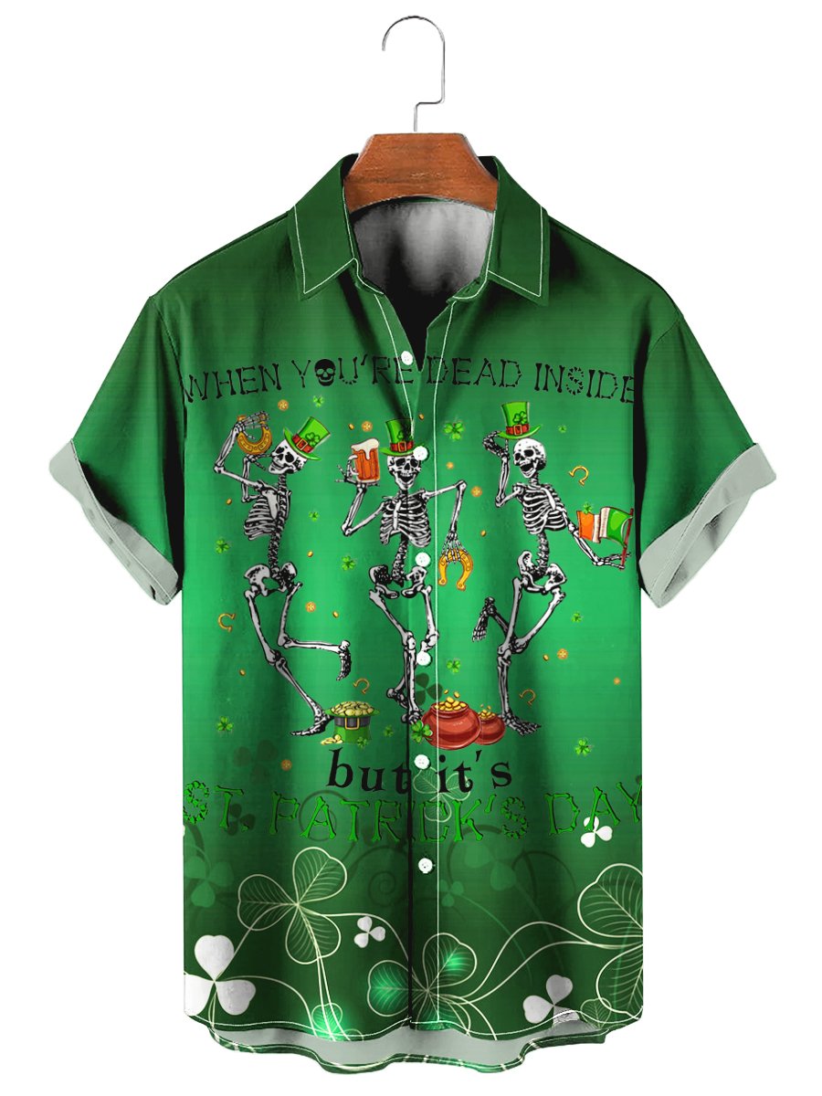 St. Patrick's Day Skeleton Print Short Sleeve Shirt