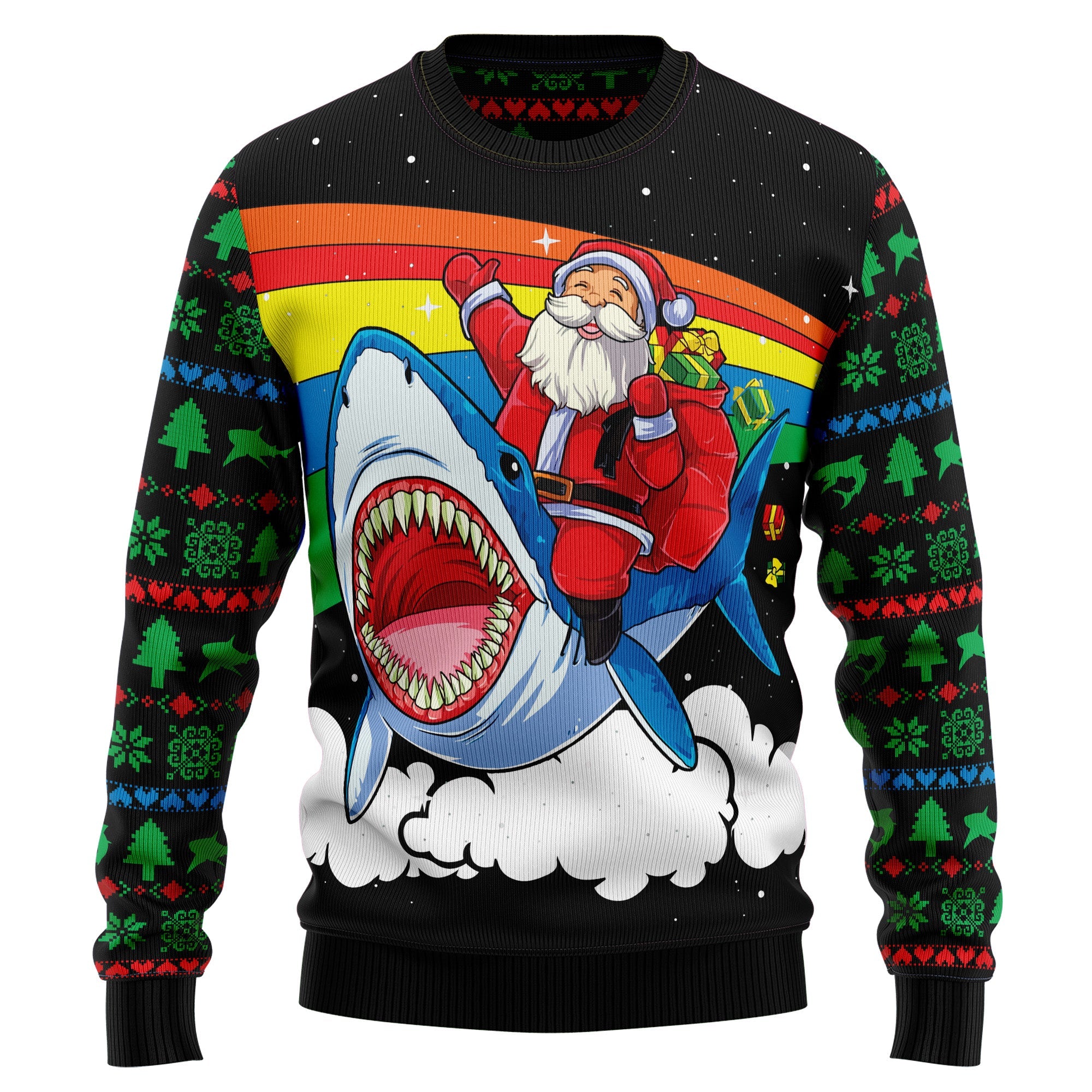 Santa Riding Shark Ugly Christmas Sweater For Men And Women