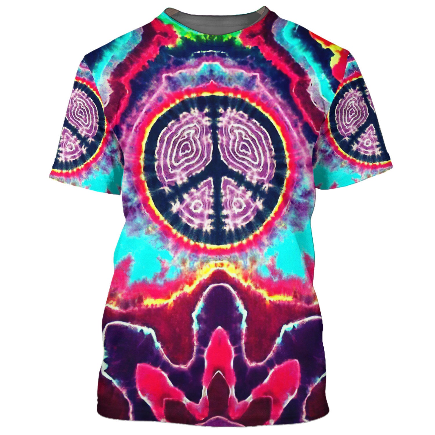 Hippie Peace Symbol With Fingerprint Pattern - T-Shirt