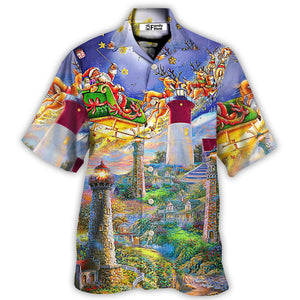 Lighthouse Christmas Santa Home The Light Is - Hawaiian Shirt