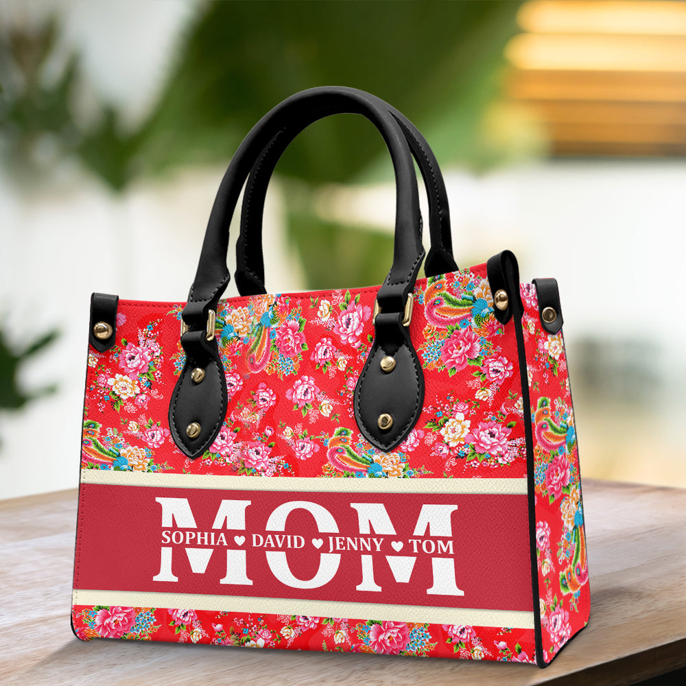 Mommy Flower Pattern - Personalized Leather HandBag - Gift For Mother, Grandma, Grandmother, Mother's Day | NA94