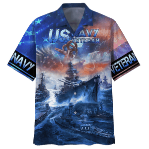 Navy Ships At Sea And Anchors US Navy Veteran Hawaiian Shirt