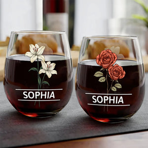 Birth Flowers Woman  - Personalized Stemless Wine Glass - Gift For Besties, Friends, Sisters NA94