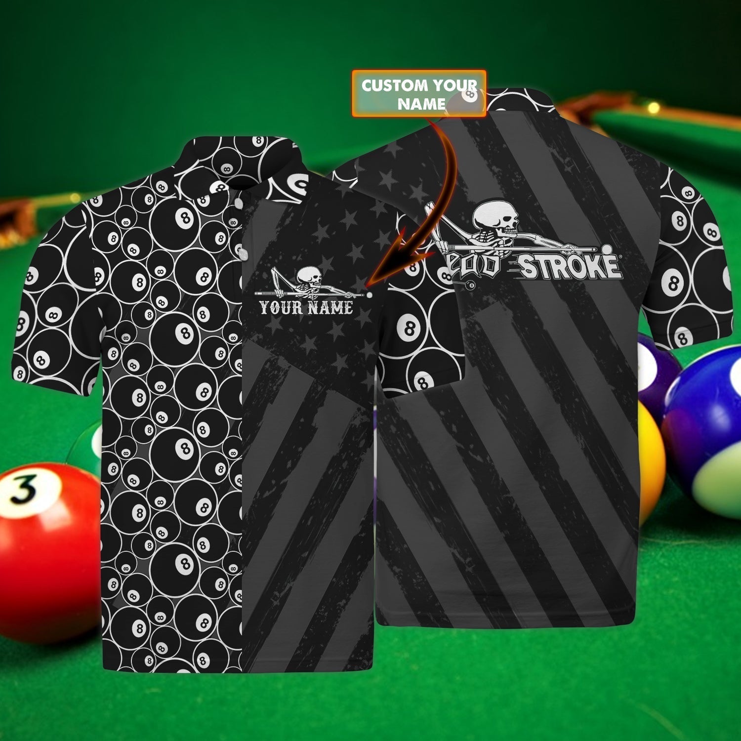 Personalized Skull Playing Billiard Stroke Funny Polo Shirt