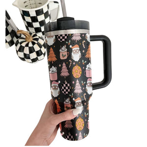 Christmas Santa Claus Pattern - 40oz Tumbler Cup With Straw