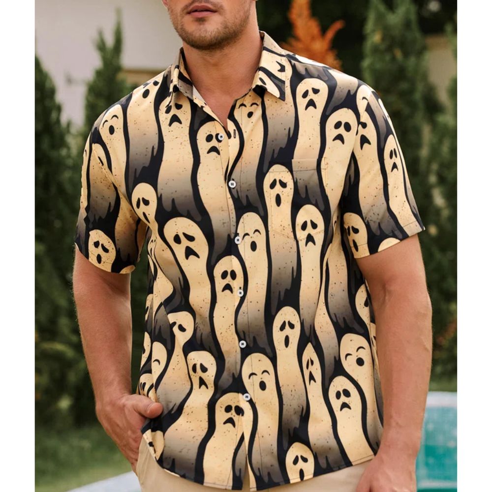 Halloween Ghost Print Casual Hawaiian Shirt For Men