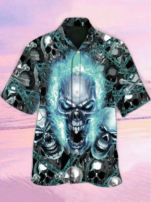 Skull Blue Flame Screaming Hawaiian Shirt