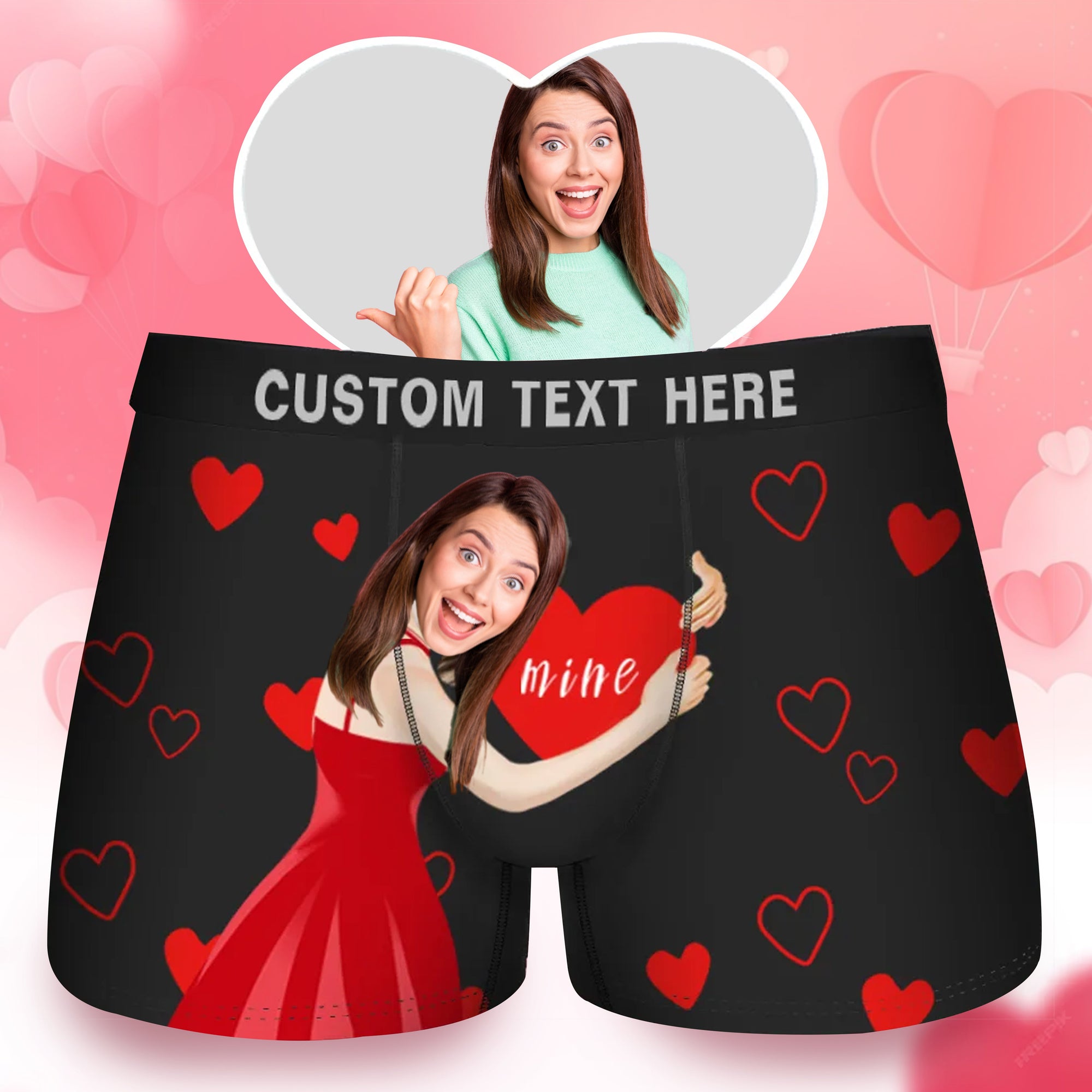 Custom Photo Hug Heart Mine - Gift For Husband, Boyfriend - Personalized Men's Boxer Briefs