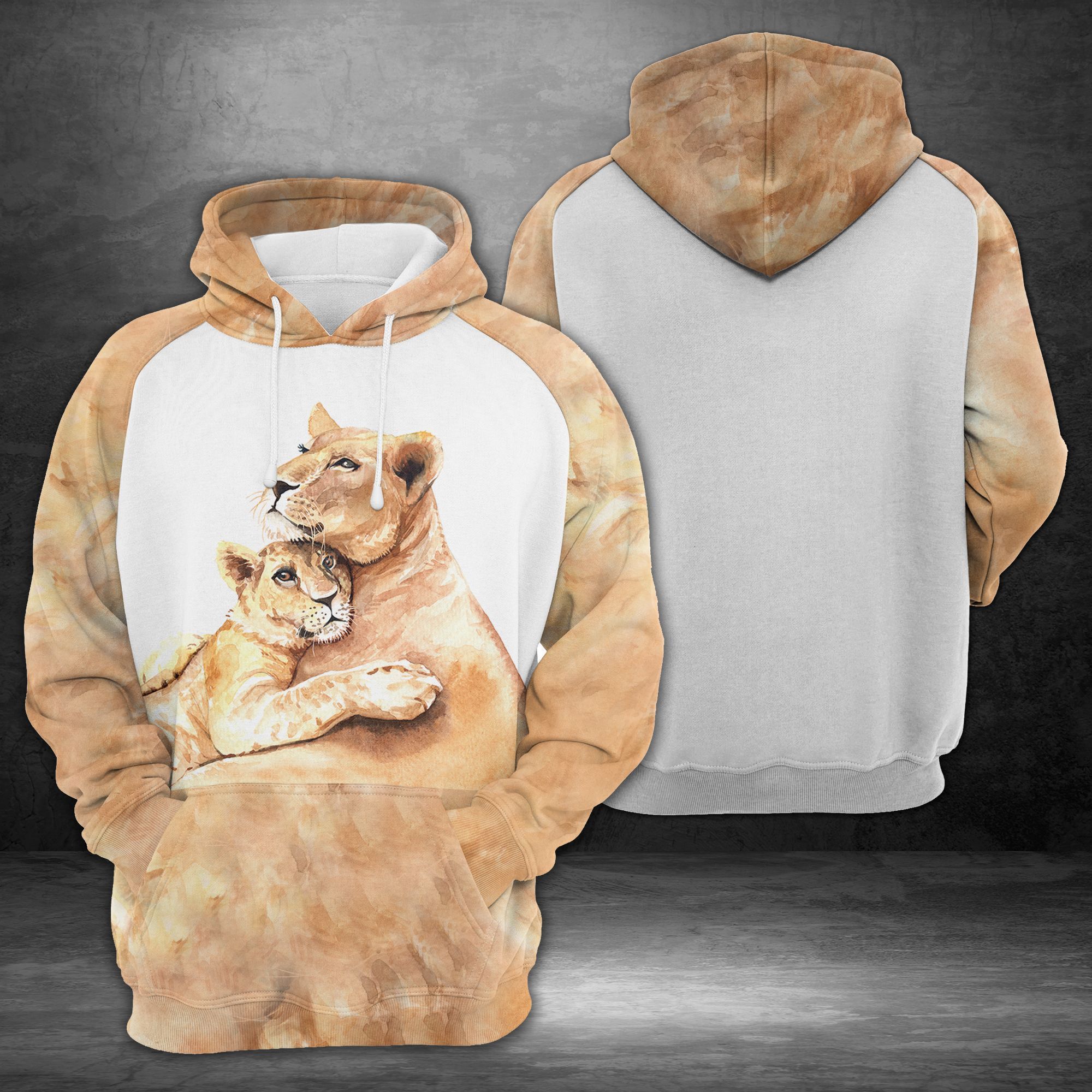 Portrait Mom Lion And Daughter Hoodie For Men & Women