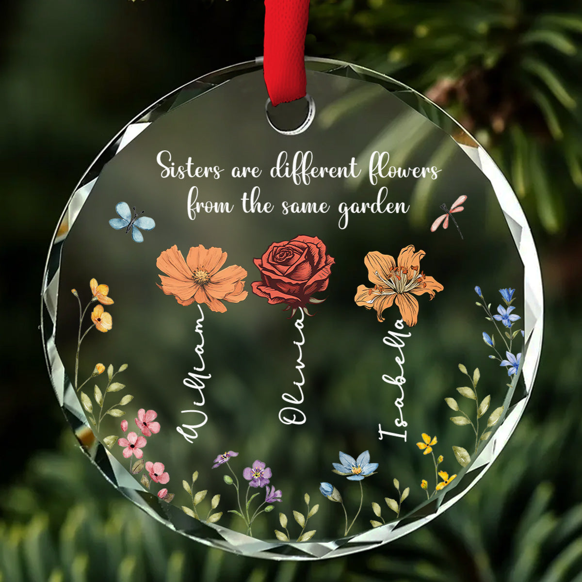 Sisters Are Different Flowers From The Same Garden - Personalized Glass Ornament - Gift For Sisters, Besties, Friends - CL47 NA94