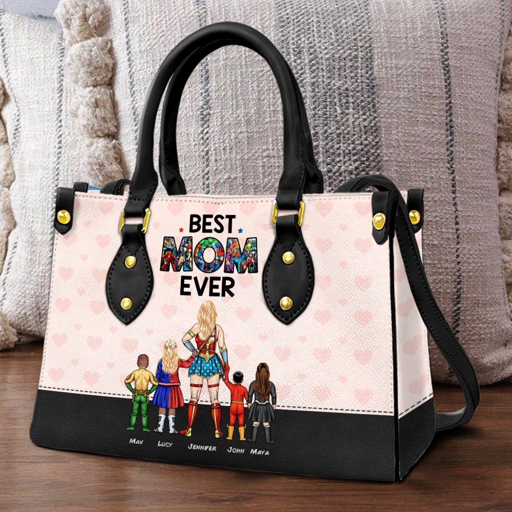 Super Hero Mom Purse Version 2 - Personalized Leather Bag - Gift For Mother, Grandma, Grandmother, Mother's Day | CL02 NA94