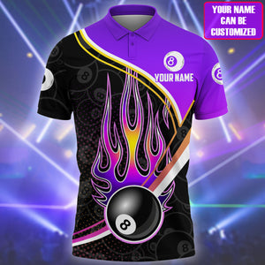 Personalized Purple And Black Strike Ball 8 Sport Billiard Uniform Polo Shirt