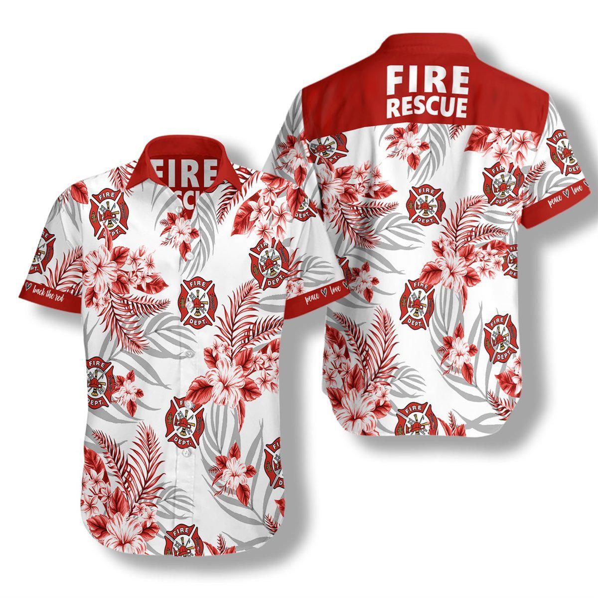 Firefighter Fire Rescue Flower Hawaiian Shirt For Men & Women