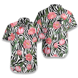 Peony Zebra Watercolor Painting Art Hawaiian Shirt