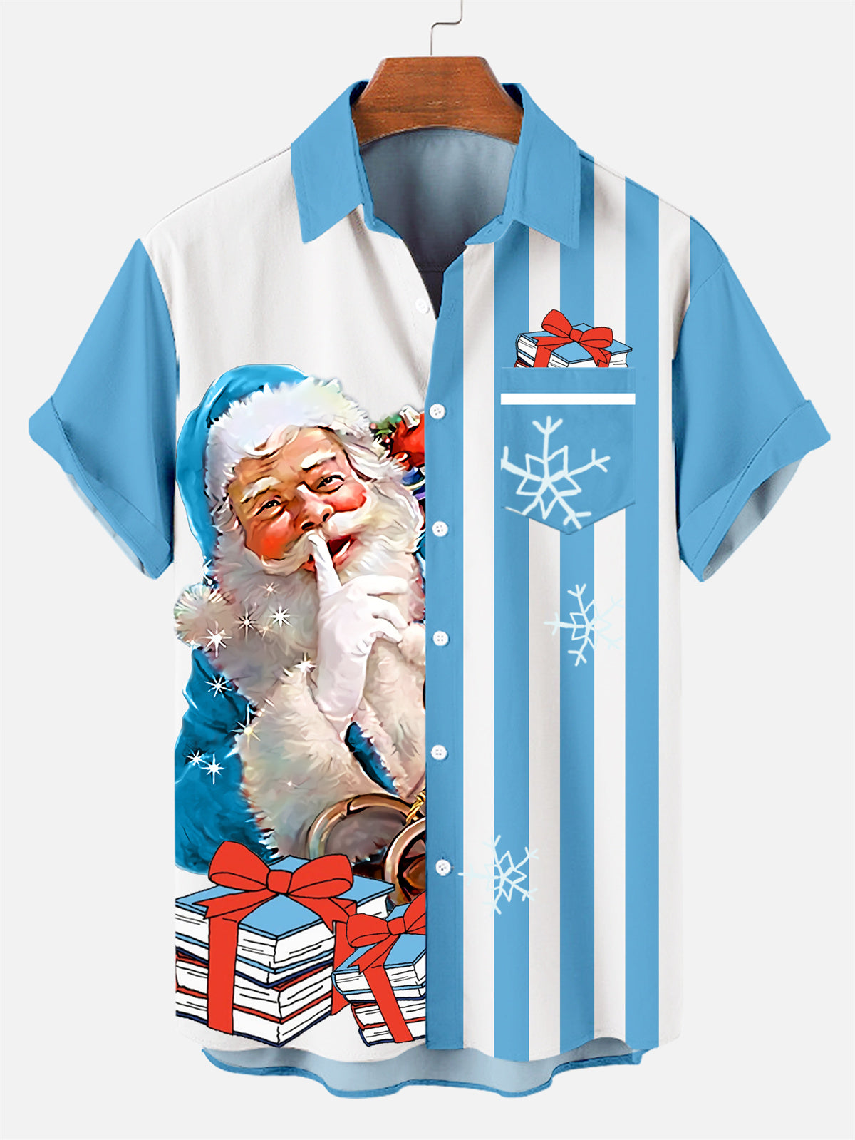 Christmas Santa Books Blue Hawaiian Shirt