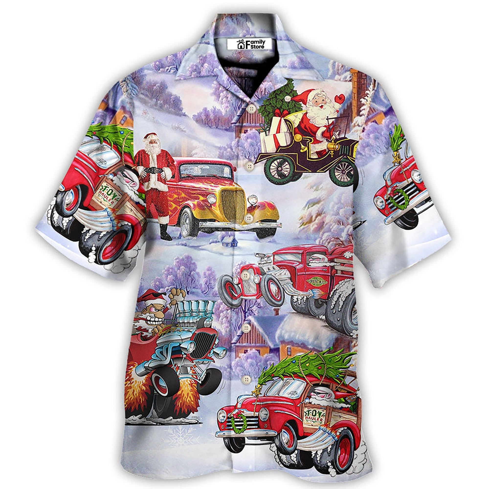 Santa Hot Rod Christmas Tree Merry Xmas - Hawaiian Shirt