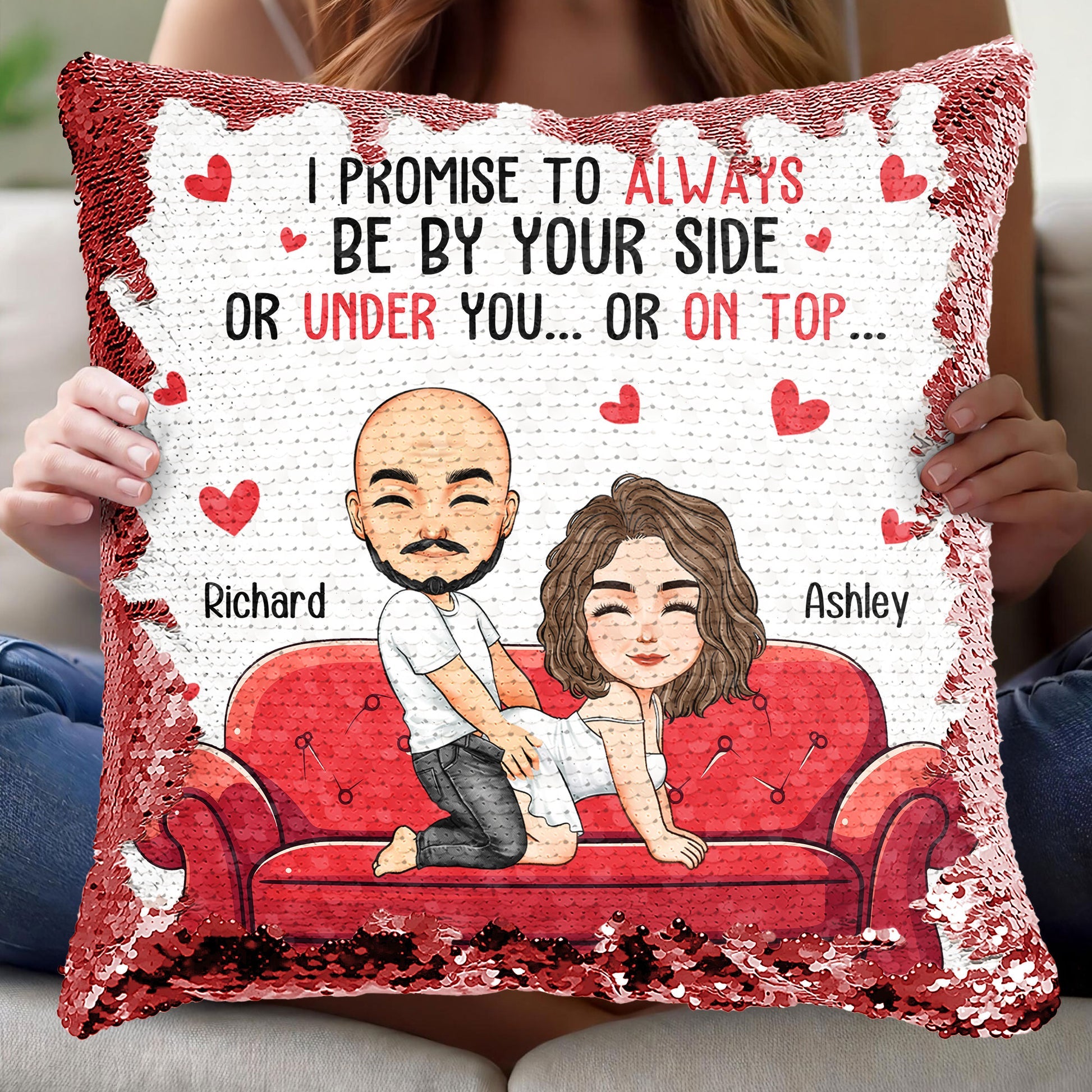 I Promise To Always Be By Your Side - Personalized Sequin Pillow - Gift For Couple, Husband Wife, Anniversary, Engagement, Wedding, Mariage Gift | GR10 NA94