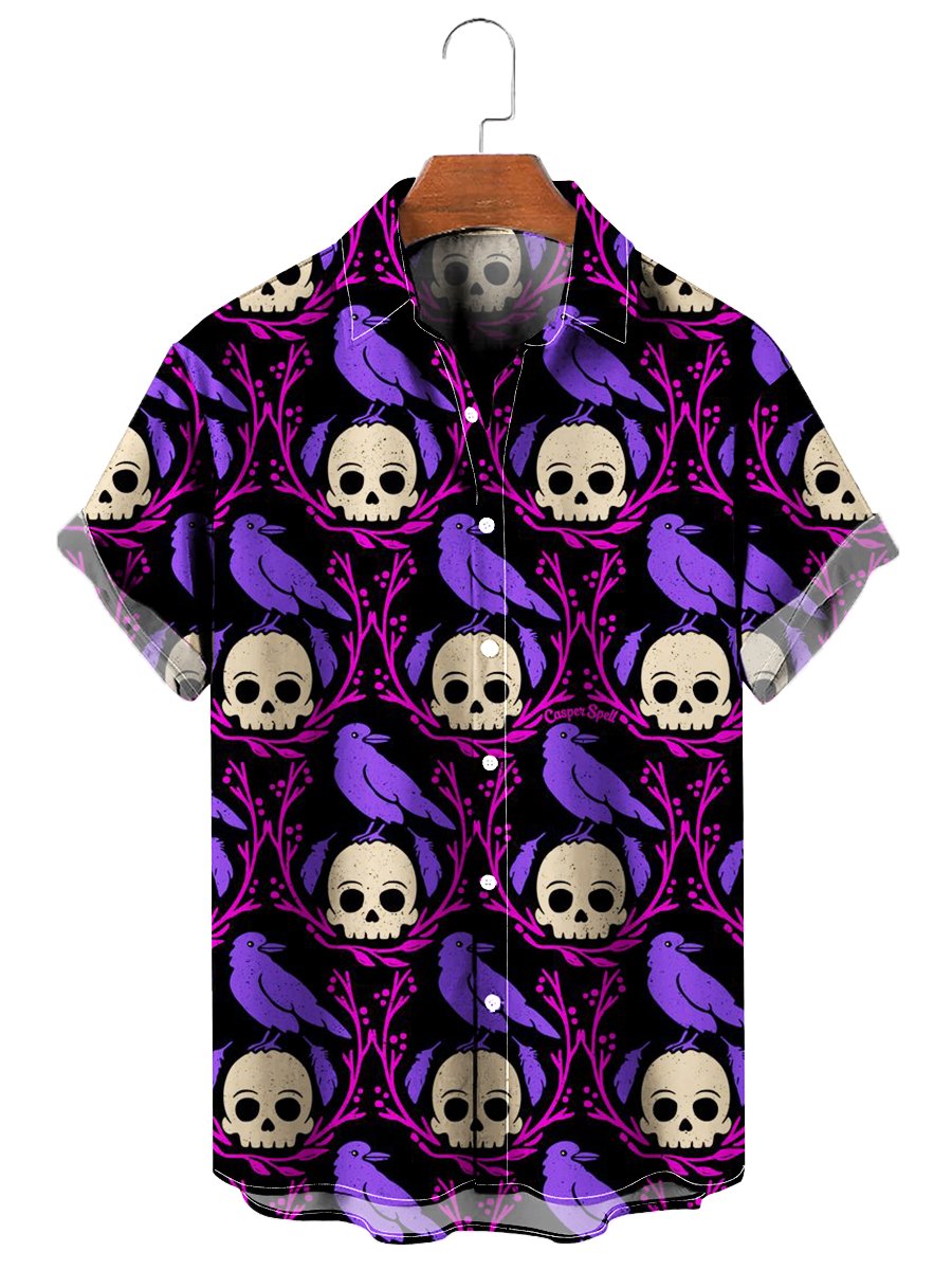 Skull Crow Print Hawaiian Shirt