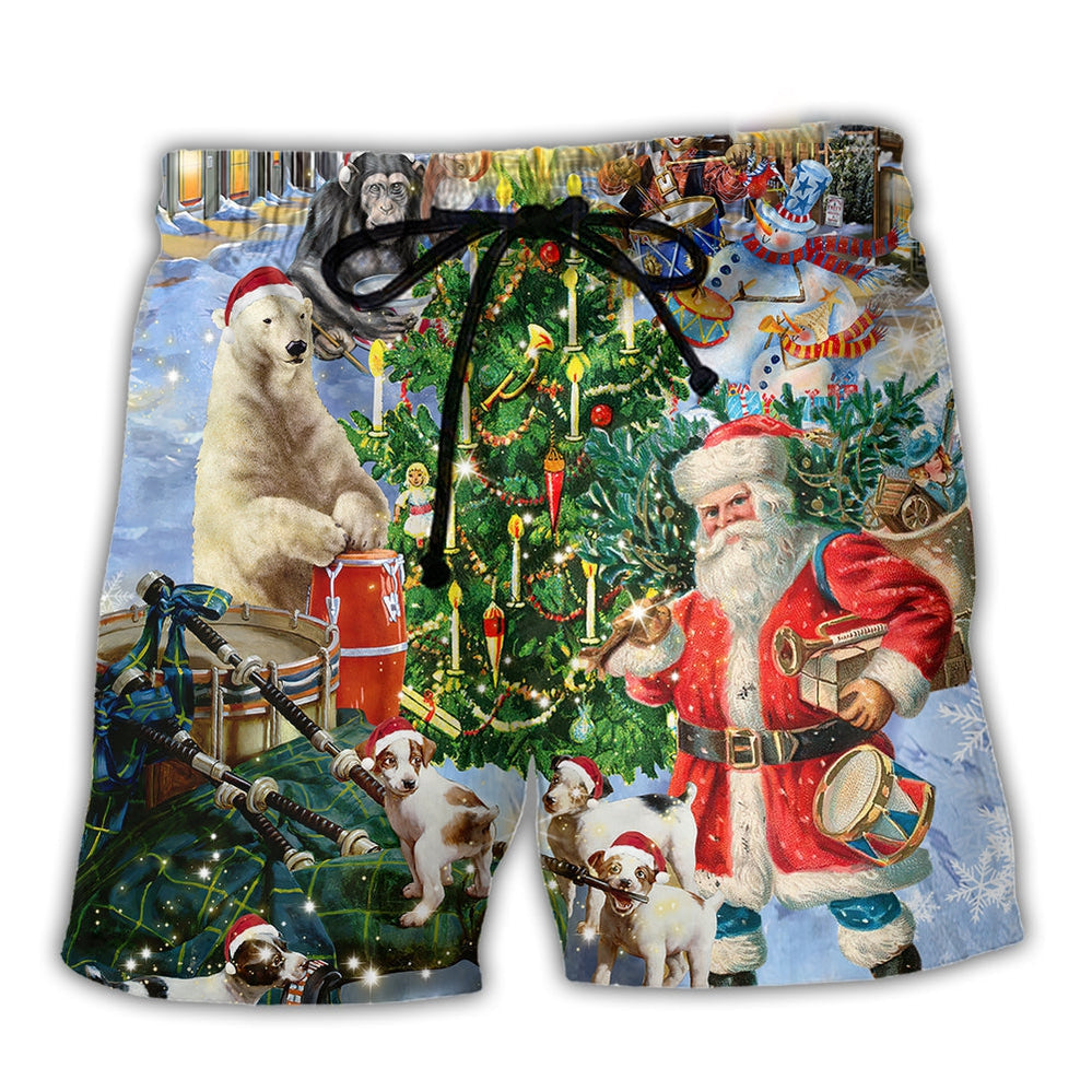 Christmas Animal Happiness With Drum - Beach Short